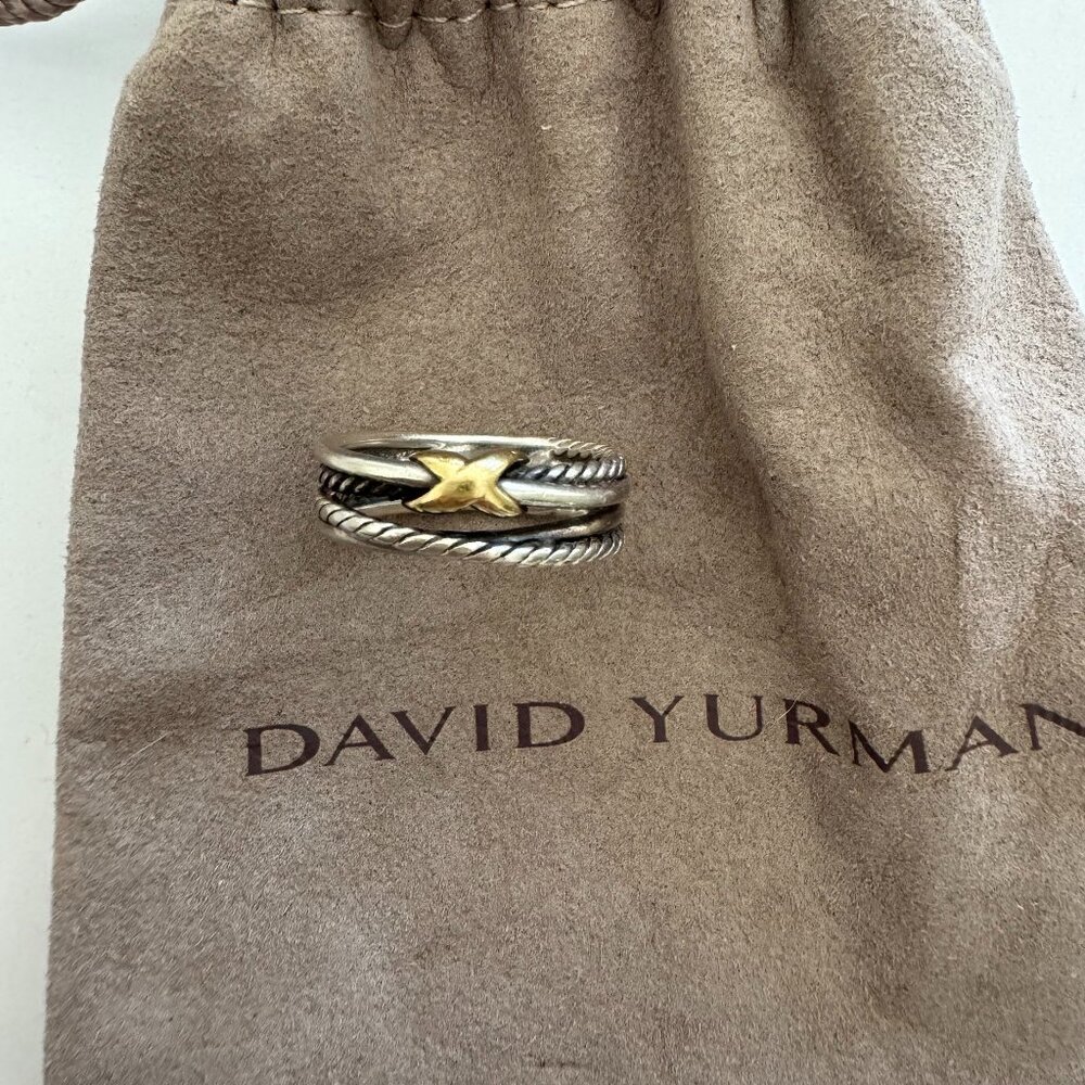 David Yurman 18kt Yellow Gold and Sterling Silver Crossover Band Ring (Sz 7)